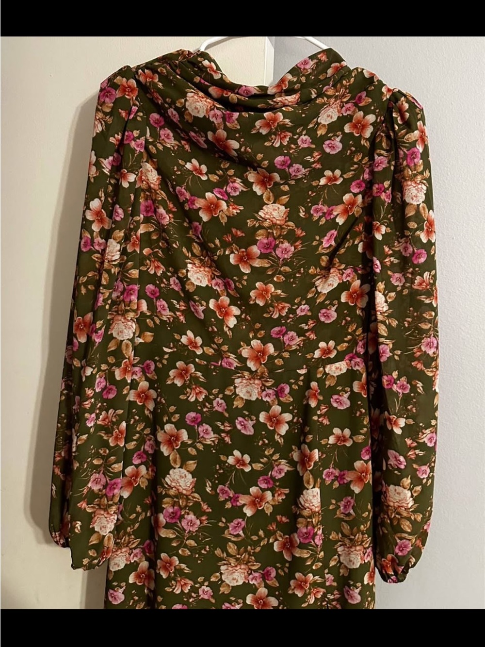 Floral Cowl Neck Long Sleeve Top Midi Dress